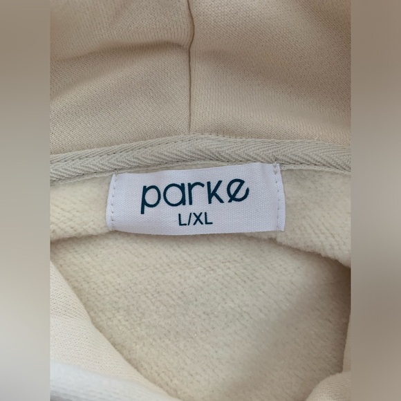 PARKE Bayside Miami Hoodie L/XL Cream Coastal Raw Hem Sweatshirt - Picture 6 of 11